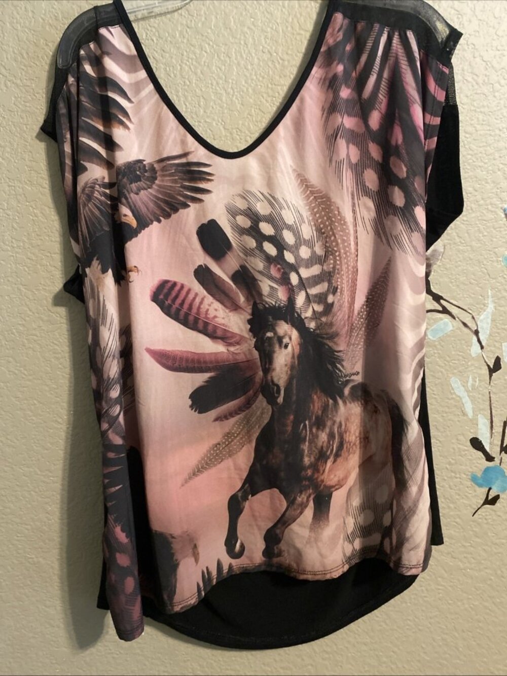 Western Painted Horse Short Sleeve Top  1X